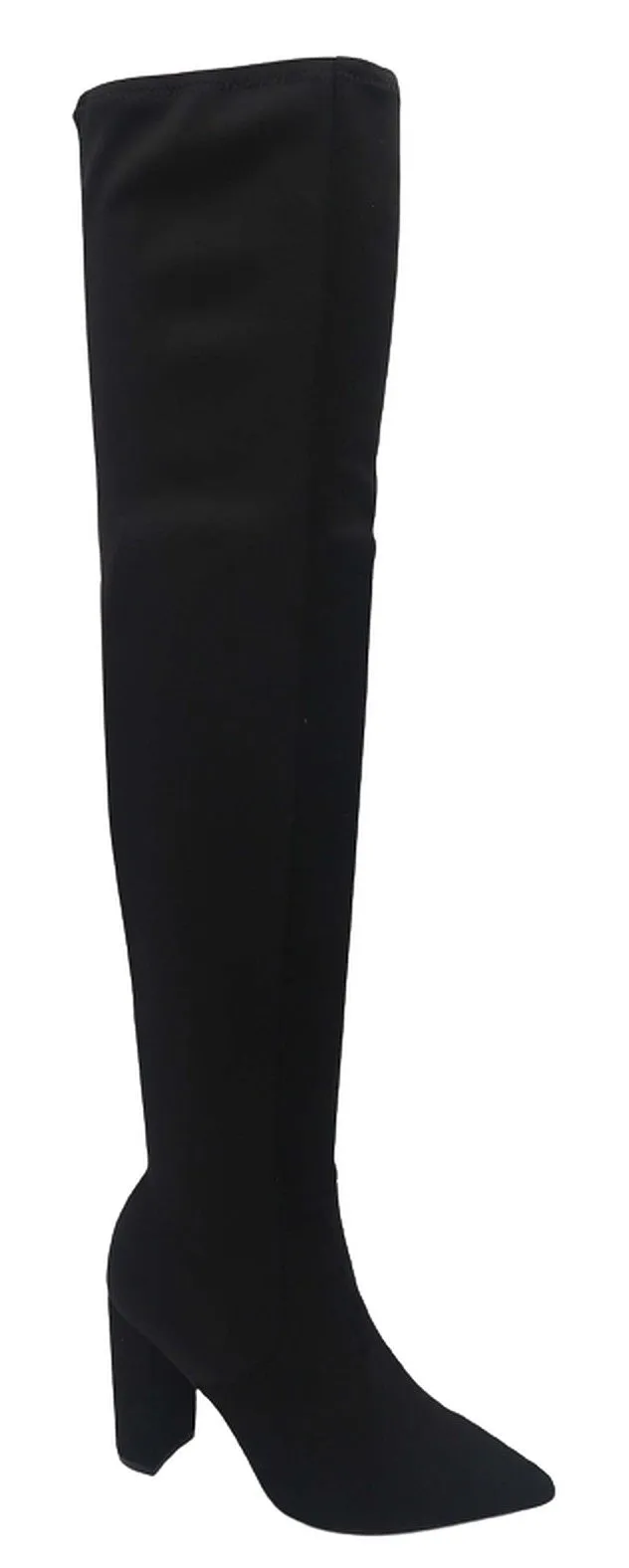 Bamboo Bellflower-11 Pointy Toe Over The Knee High Chunky Heel Boots