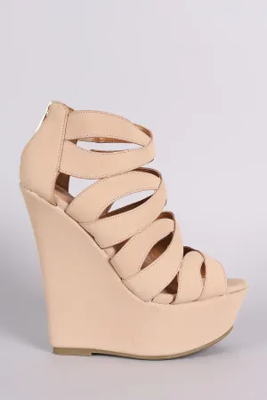 Bamboo Caged Peep Toe Platform Wedge
