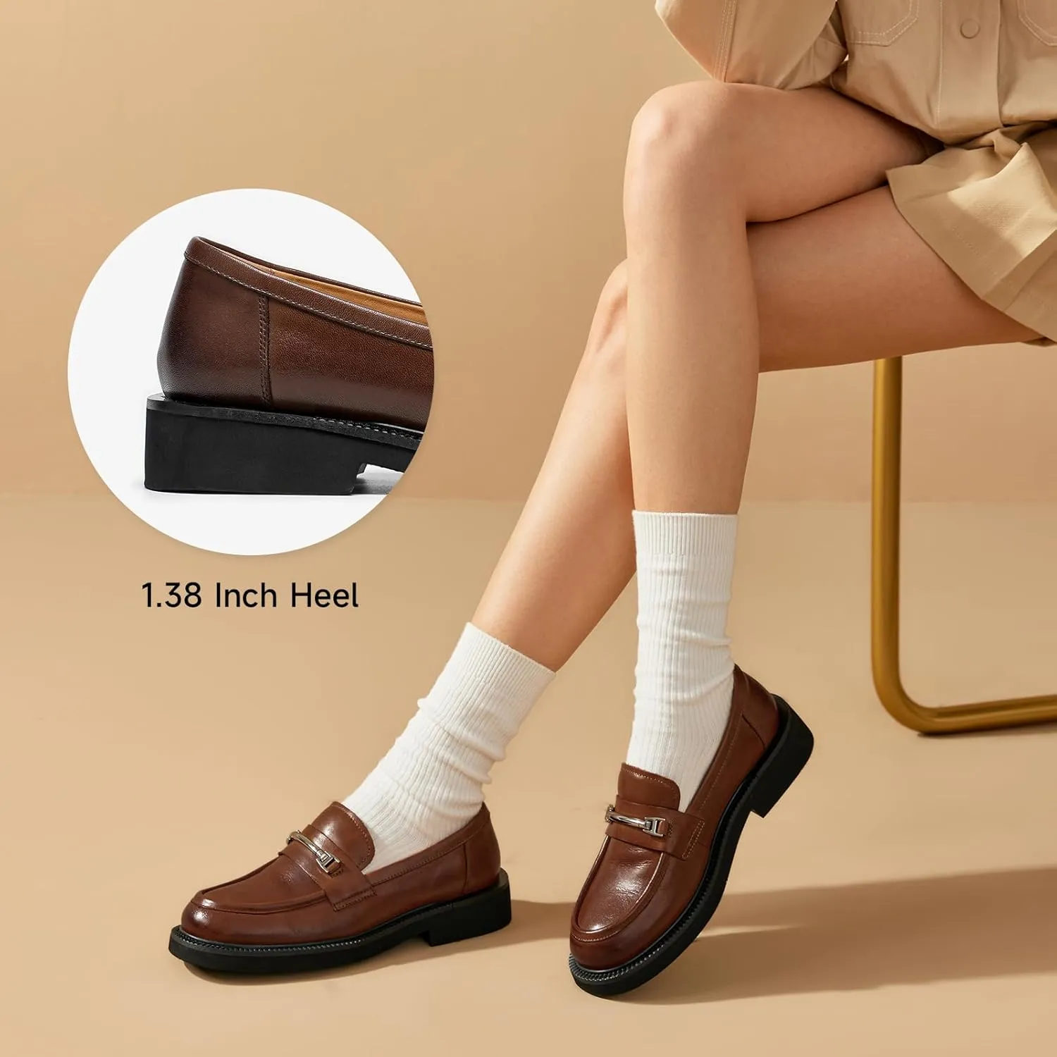 BEAU TODAY Platform Loafers for Women, Chunky Leather Loafers Women, Women’s Slip-on Comfortable Business Casual Round Toe Office Walking Ladies Shoes