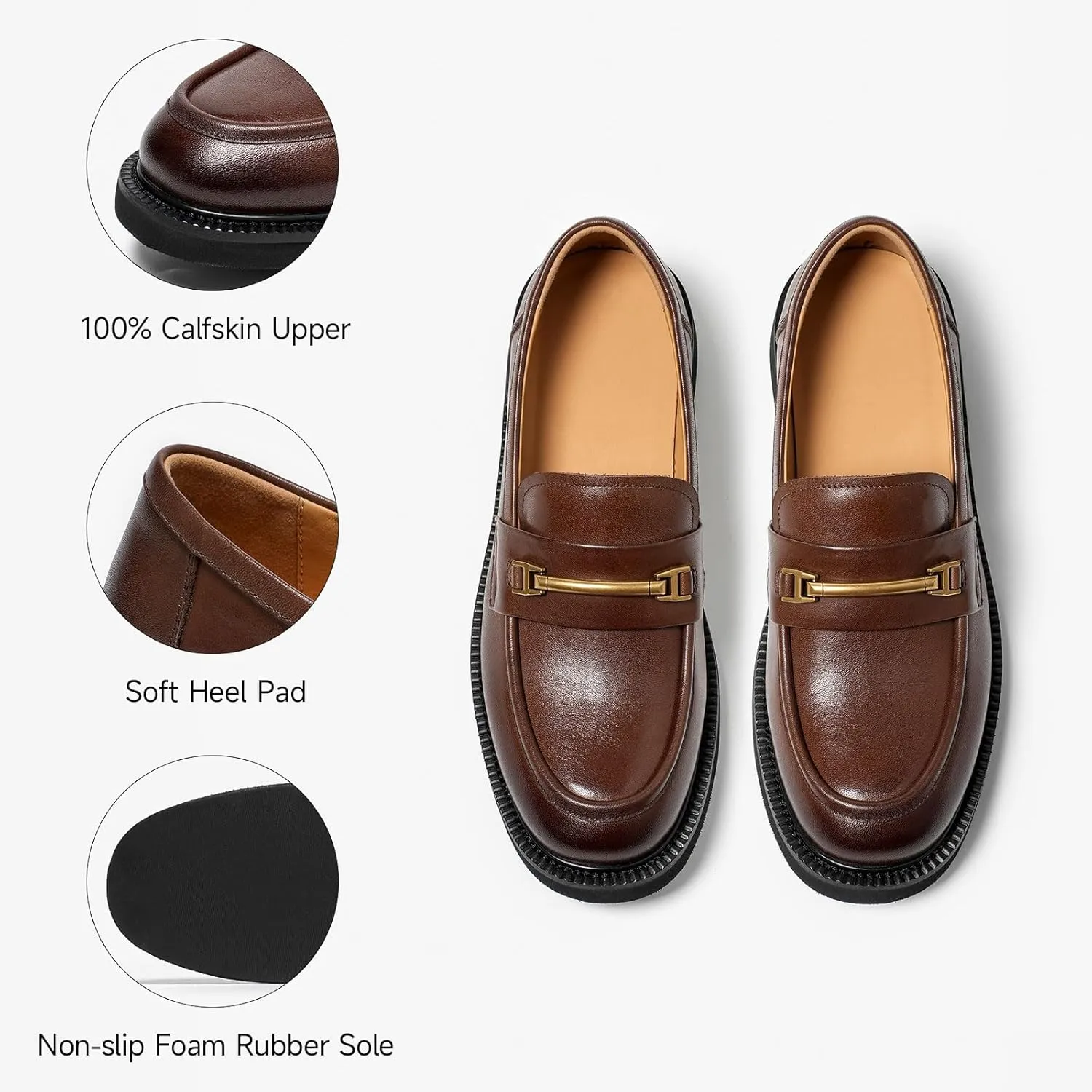 BEAU TODAY Platform Loafers for Women, Chunky Leather Loafers Women, Women’s Slip-on Comfortable Business Casual Round Toe Office Walking Ladies Shoes