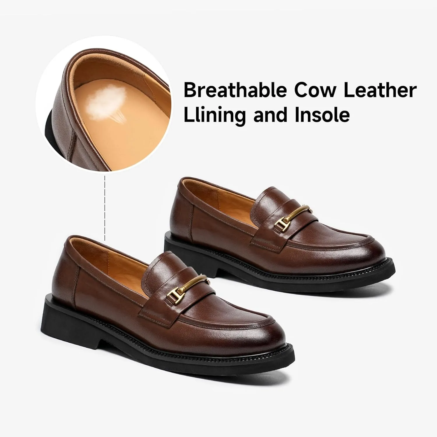BEAU TODAY Platform Loafers for Women, Chunky Leather Loafers Women, Women’s Slip-on Comfortable Business Casual Round Toe Office Walking Ladies Shoes