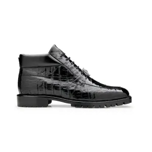 Belvedere Gallardo U02 Men's Shoes Black Exotic Caiman Crocodile Derby Split-Toe Boots (BV3076)