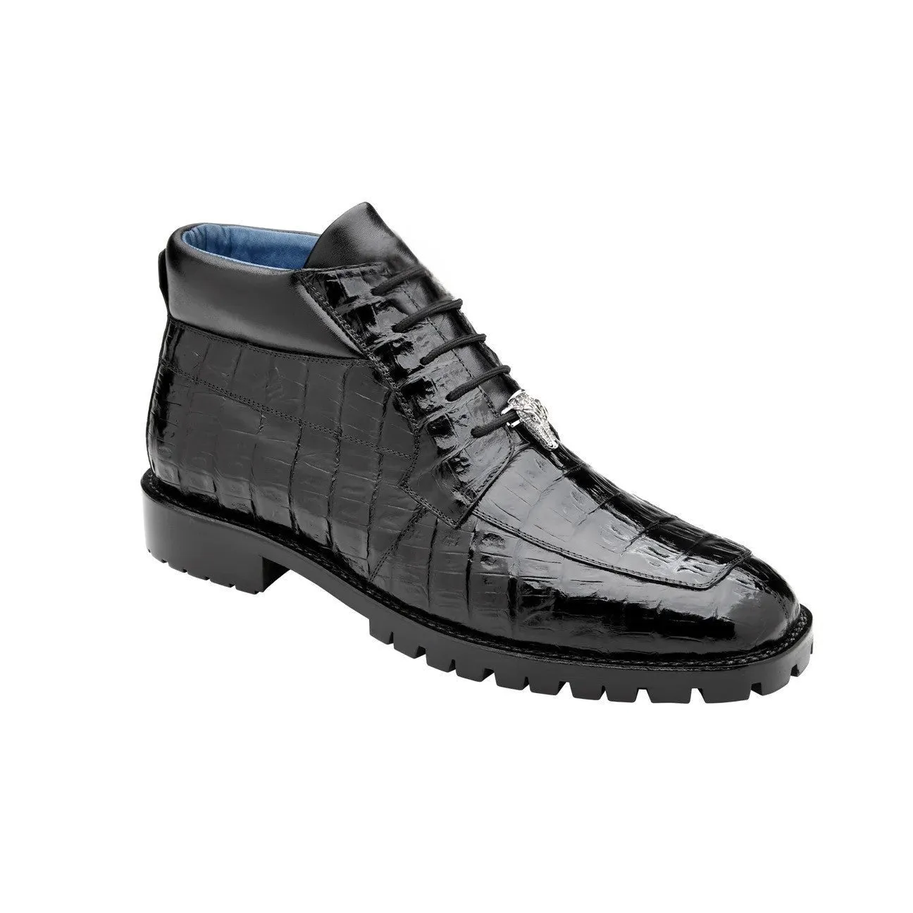 Belvedere Gallardo U02 Men's Shoes Black Exotic Caiman Crocodile Derby Split-Toe Boots (BV3076)
