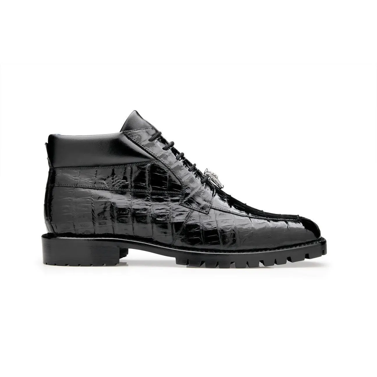 Belvedere Gallardo U02 Men's Shoes Black Exotic Caiman Crocodile Derby Split-Toe Boots (BV3076)