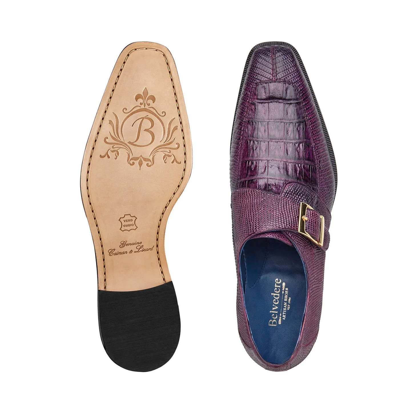 Belvedere Pablo R90 Men's Shoes Exotic Caiman Crocodile / Lizard Split-Toe Single Monk-Strap (BV3180)