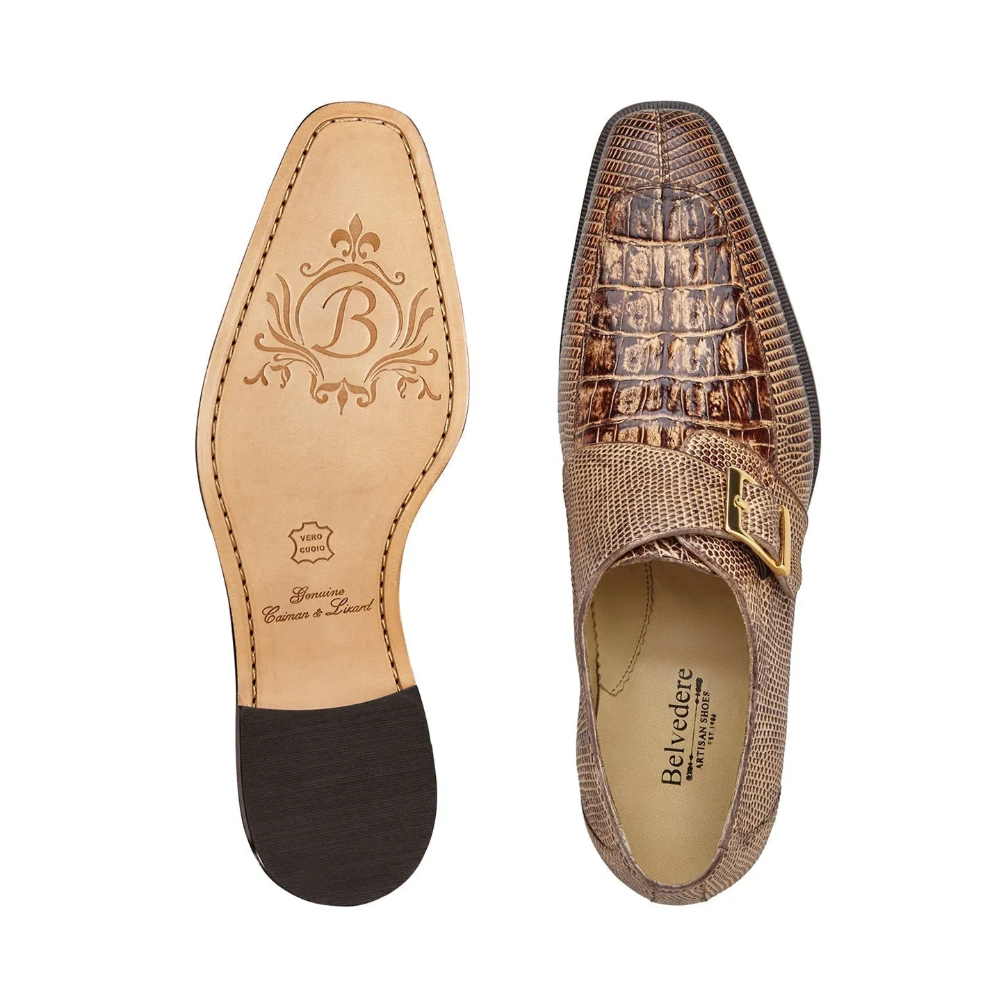 Belvedere Pablo R90 Men's Shoes Exotic Caiman Crocodile / Lizard Split-Toe Single Monk-Strap (BV3180)