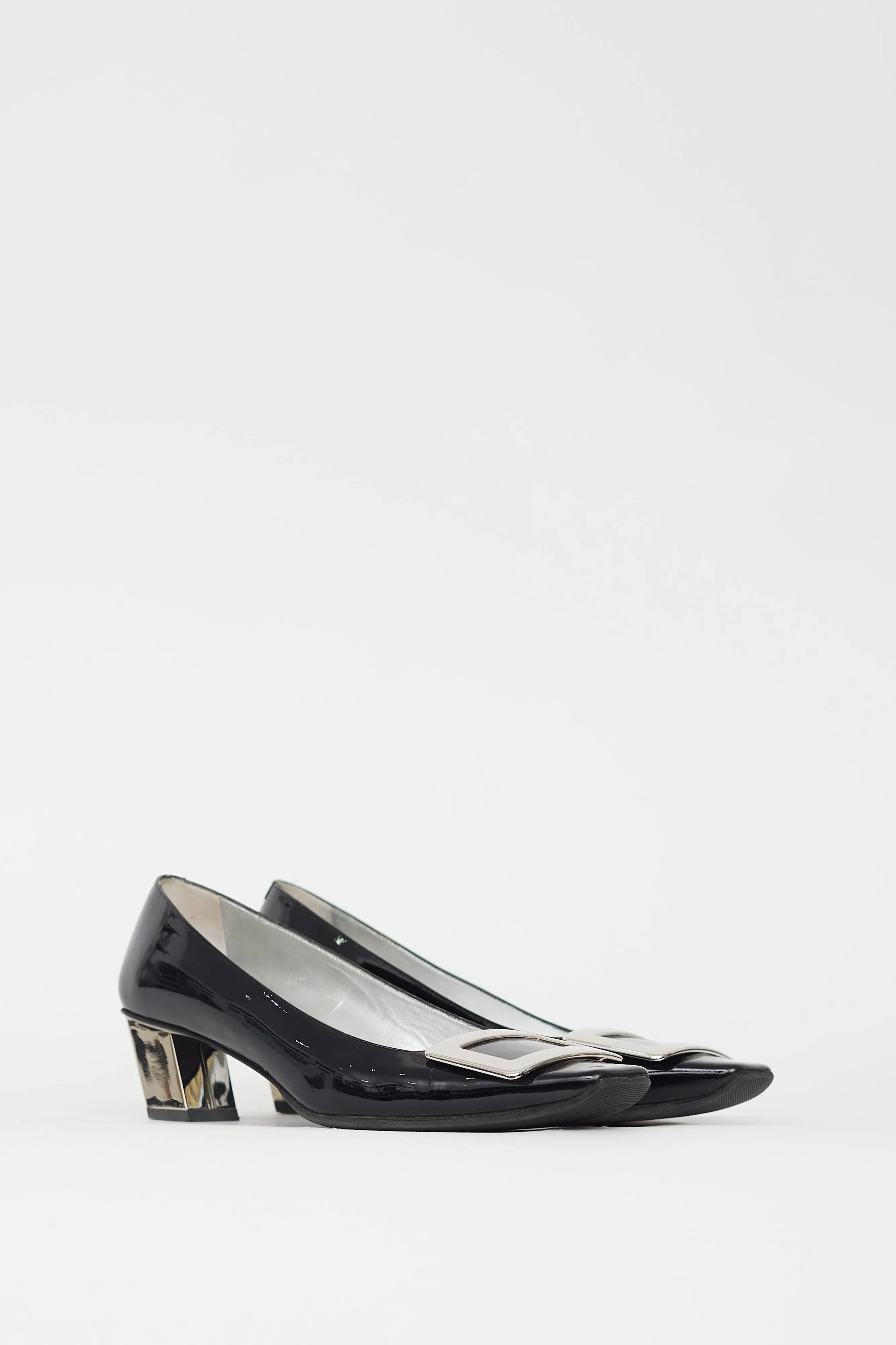 Black & Silver Patent Belle Vivier Pump