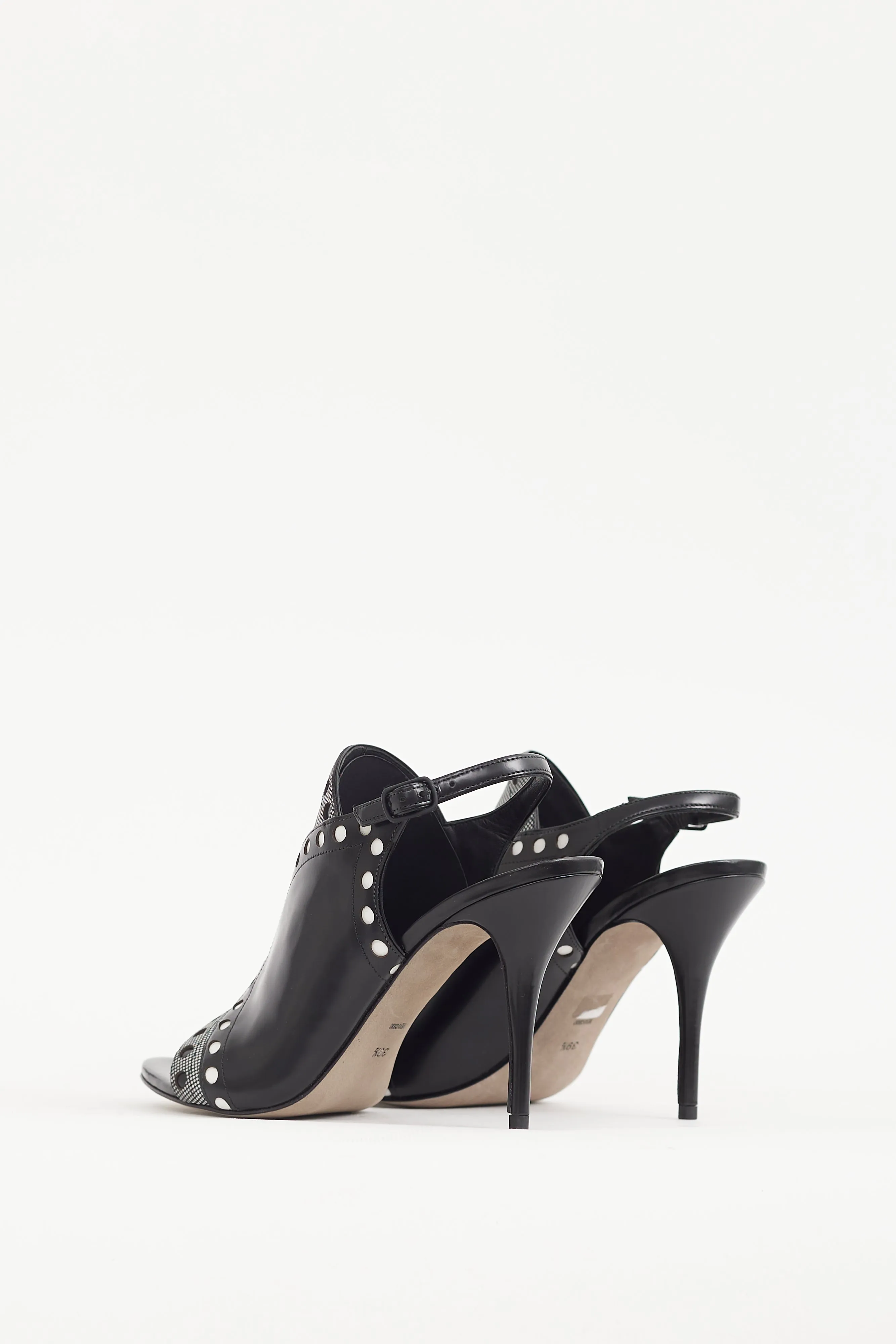 Black & White Dotted Leather Natalya Heel