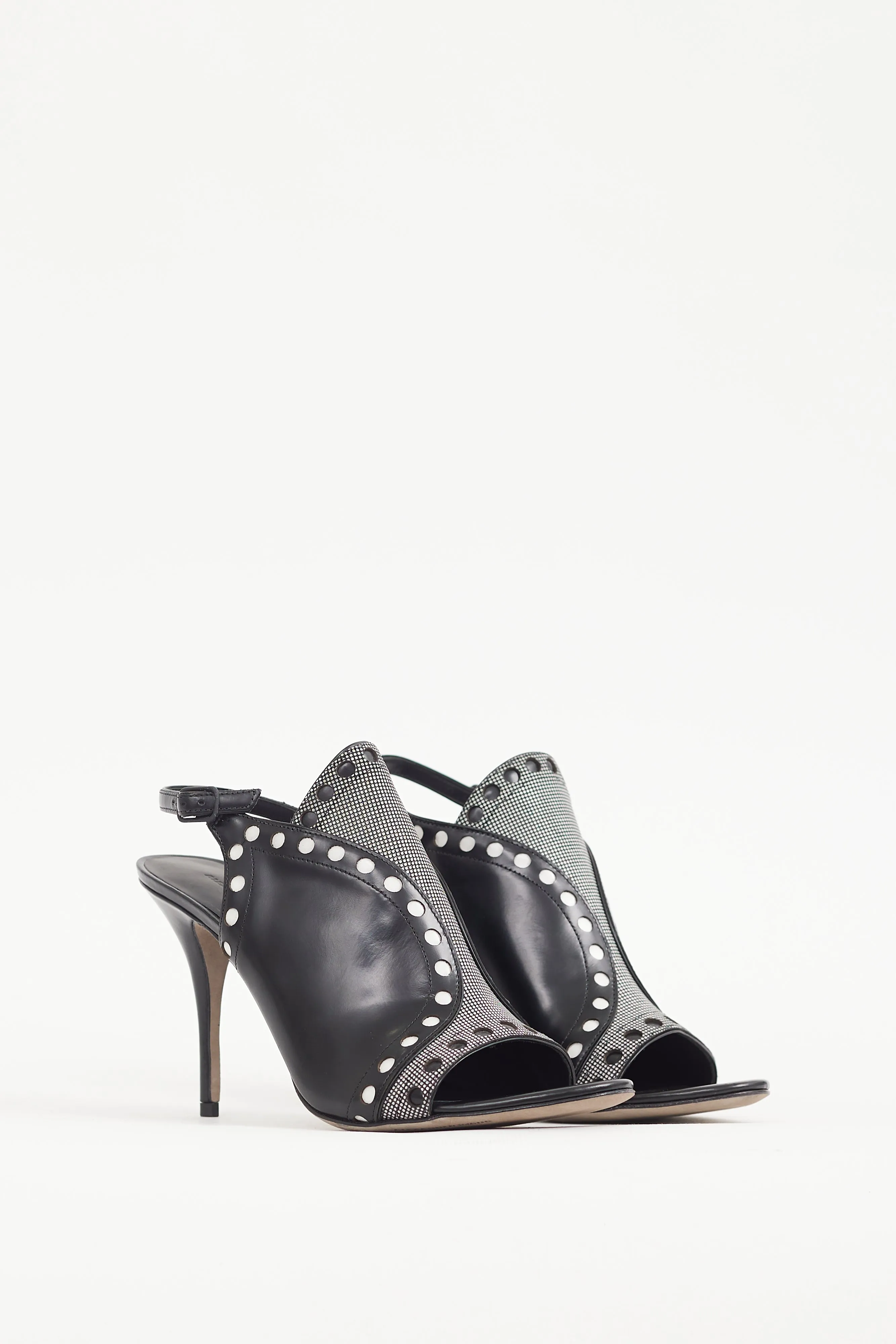 Black & White Dotted Leather Natalya Heel