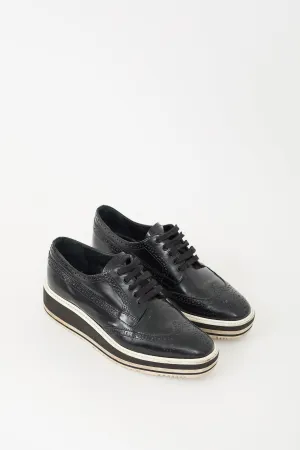 Black & White Leather Brogue Platform Oxford