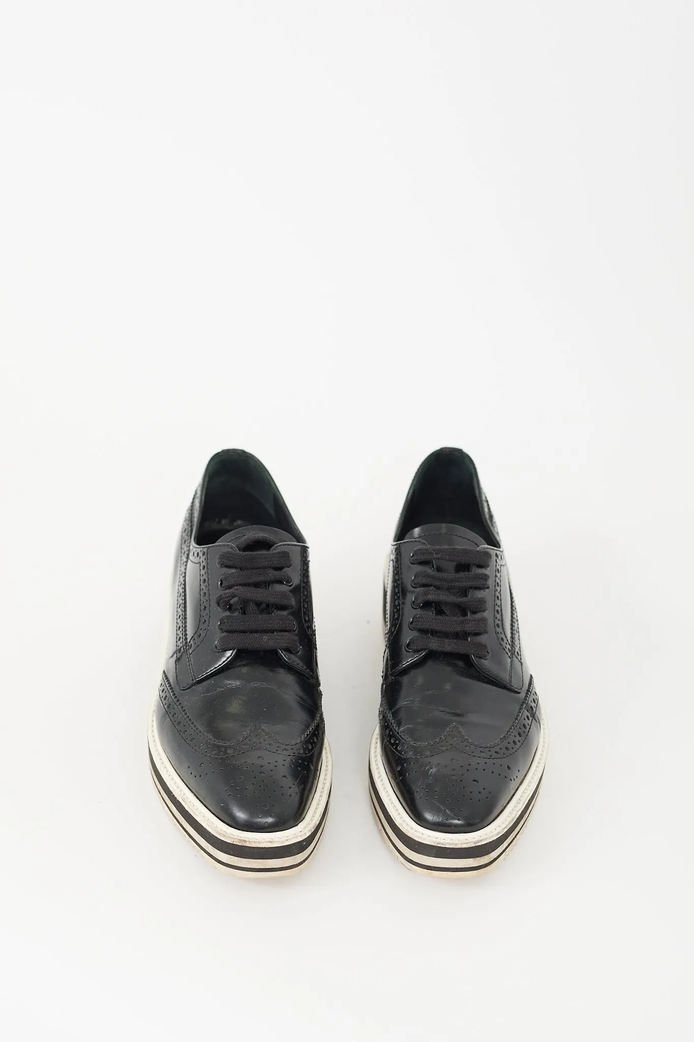 Black & White Leather Brogue Platform Oxford