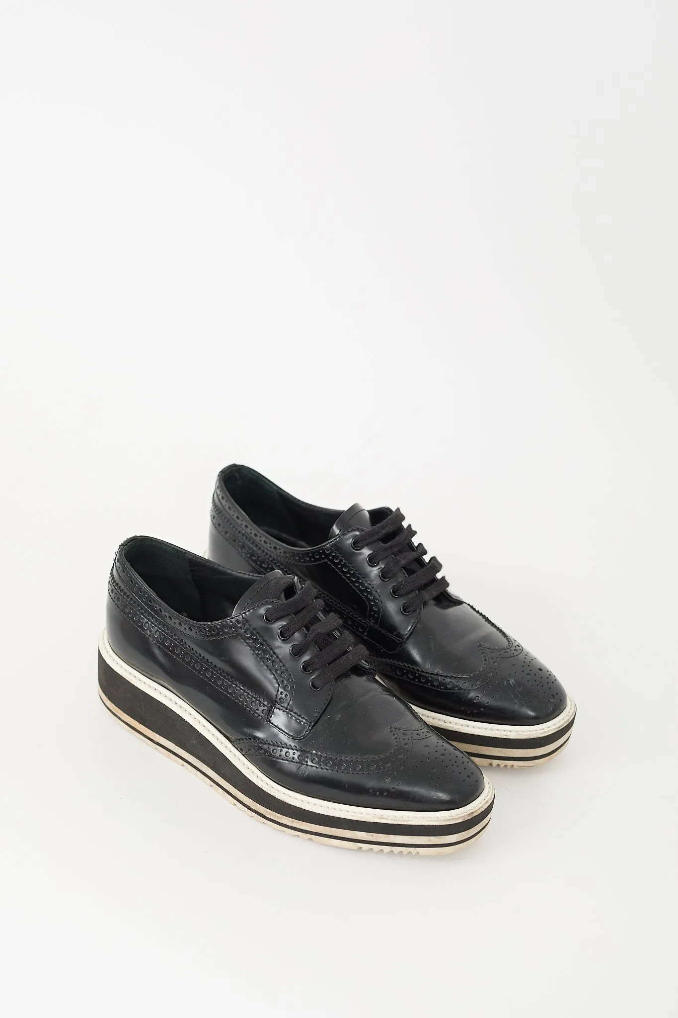 Black & White Leather Brogue Platform Oxford