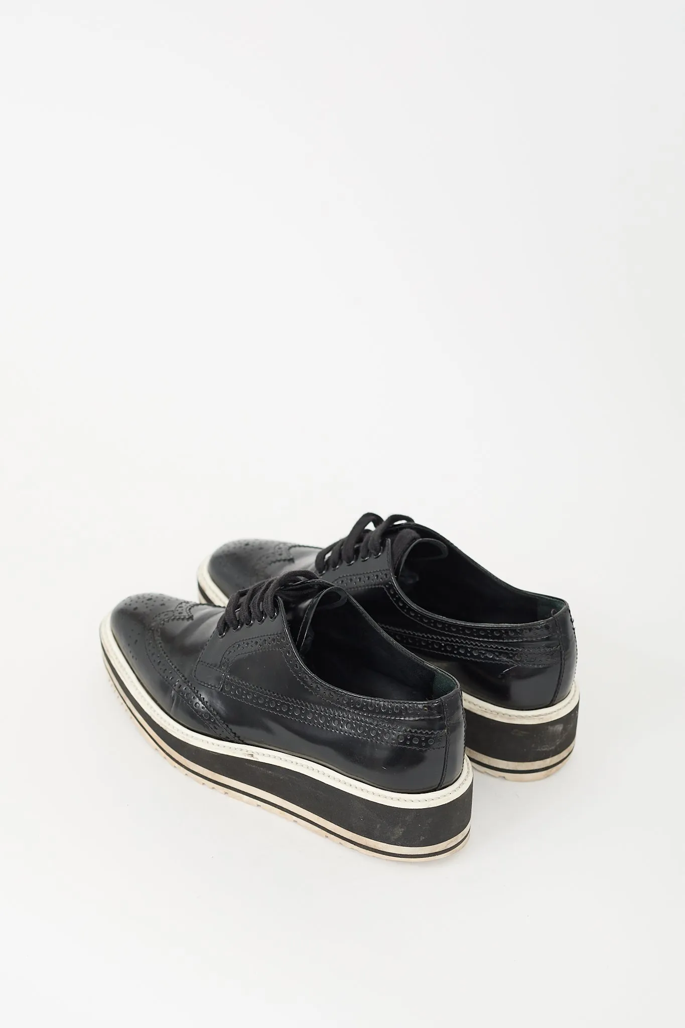 Black & White Leather Brogue Platform Oxford