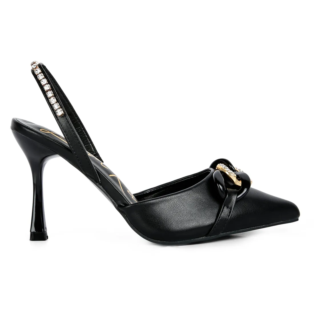 Black Diamante Metal Chain Sandals