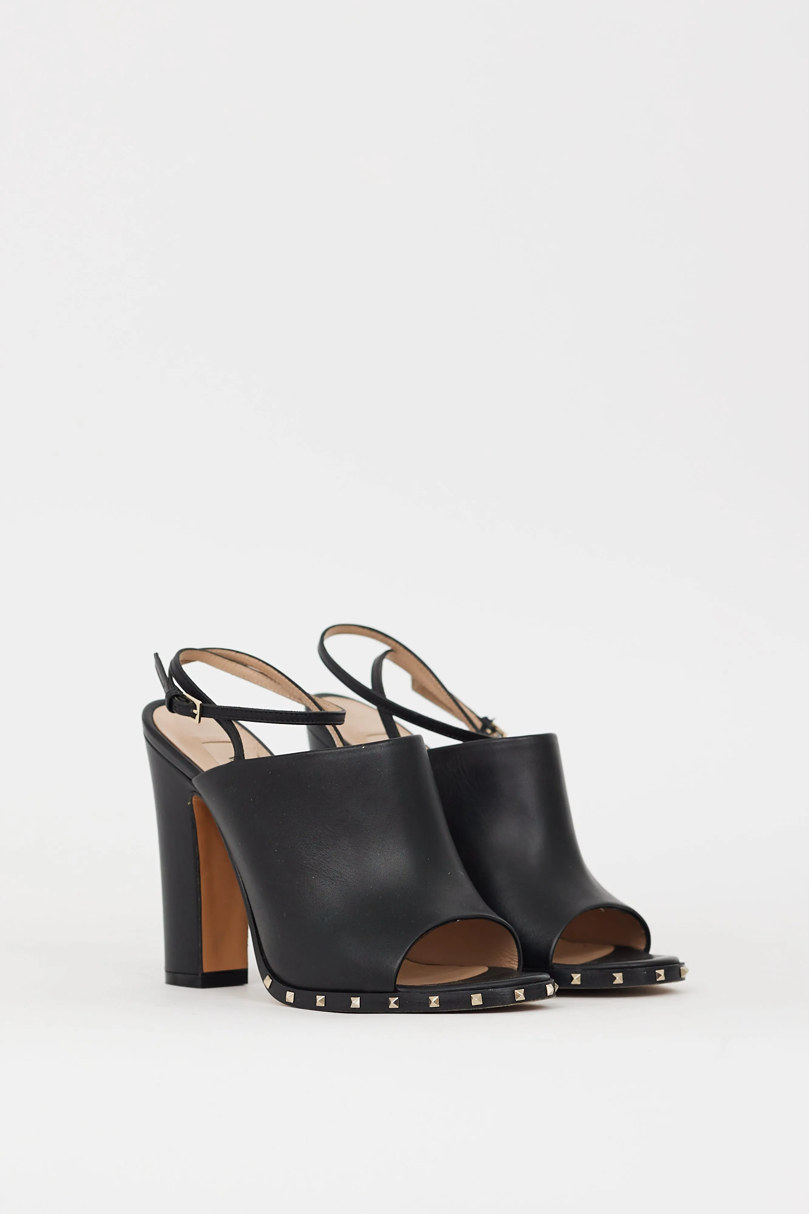 Black Leather Soul Rockstud Slingback Heel