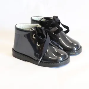 Black Patent  Leather Velvet Lace Ankle Boot