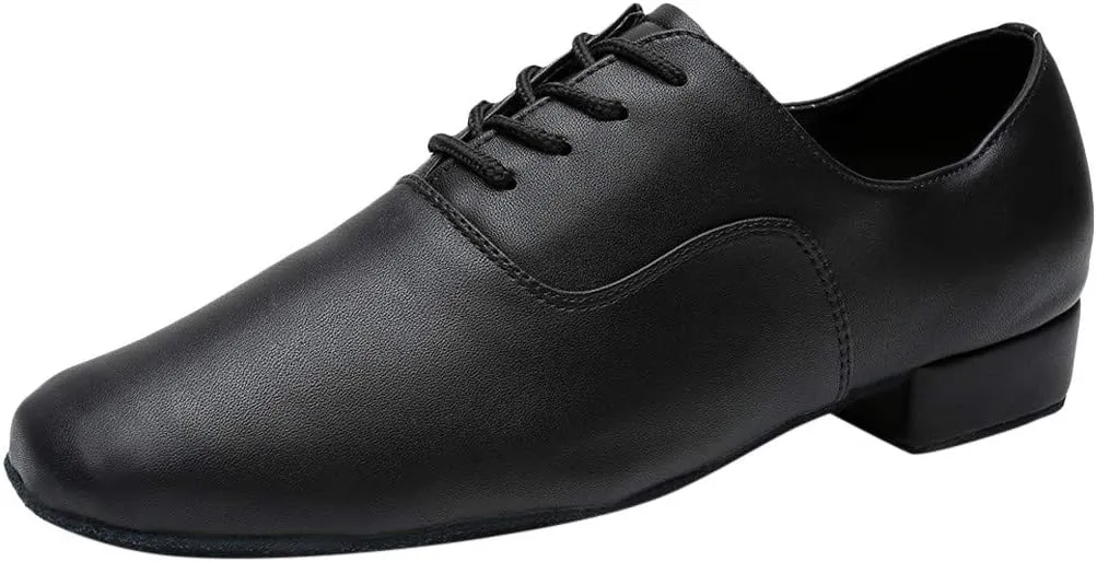 Black Shoe Morden Leather Latin Jazz Mens Ballroom Round Stylish Dance Toe Men's Leather Leather Uppers Shoes for Men
