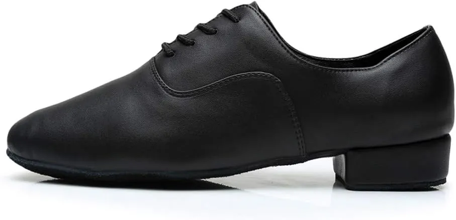 Black Shoe Morden Leather Latin Jazz Mens Ballroom Round Stylish Dance Toe Men's Leather Leather Uppers Shoes for Men
