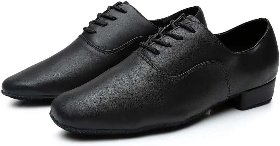 Black Shoe Morden Leather Latin Jazz Mens Ballroom Round Stylish Dance Toe Men's Leather Leather Uppers Shoes for Men