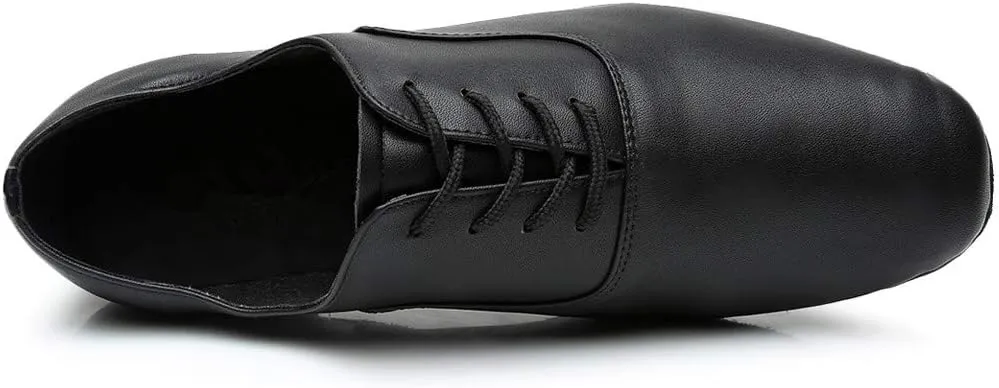 Black Shoe Morden Leather Latin Jazz Mens Ballroom Round Stylish Dance Toe Men's Leather Leather Uppers Shoes for Men