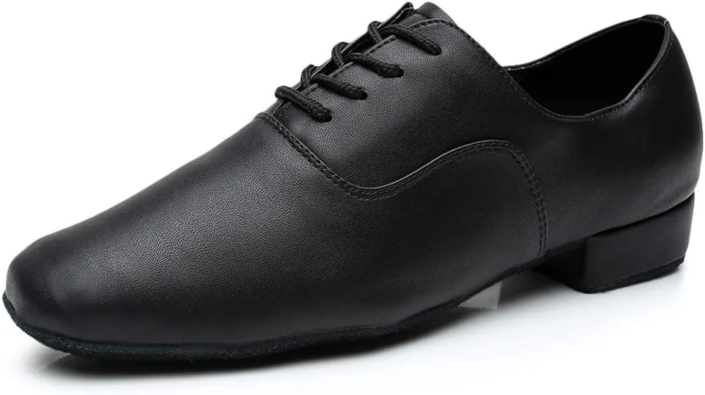 Black Shoe Morden Leather Latin Jazz Mens Ballroom Round Stylish Dance Toe Men's Leather Leather Uppers Shoes for Men