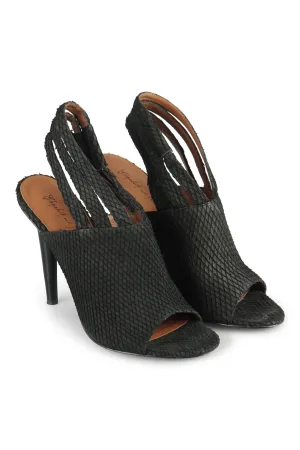 Black triple slingback mules