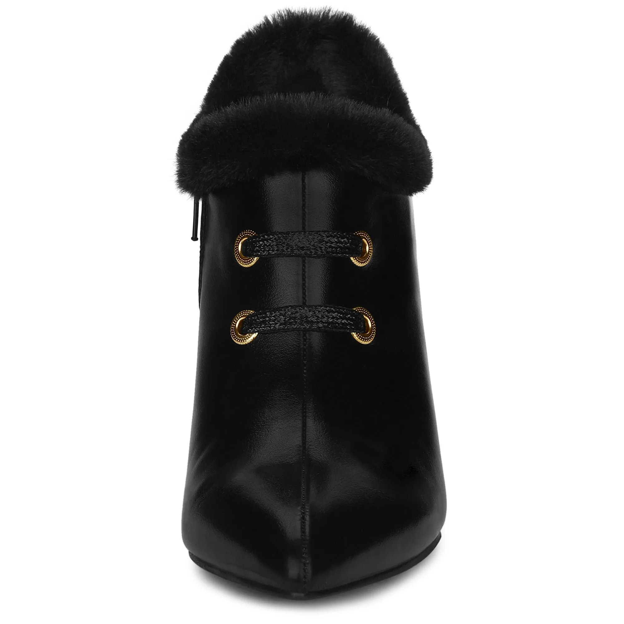 Block Heel Pointed Toe Faux Fur Ankle Booties