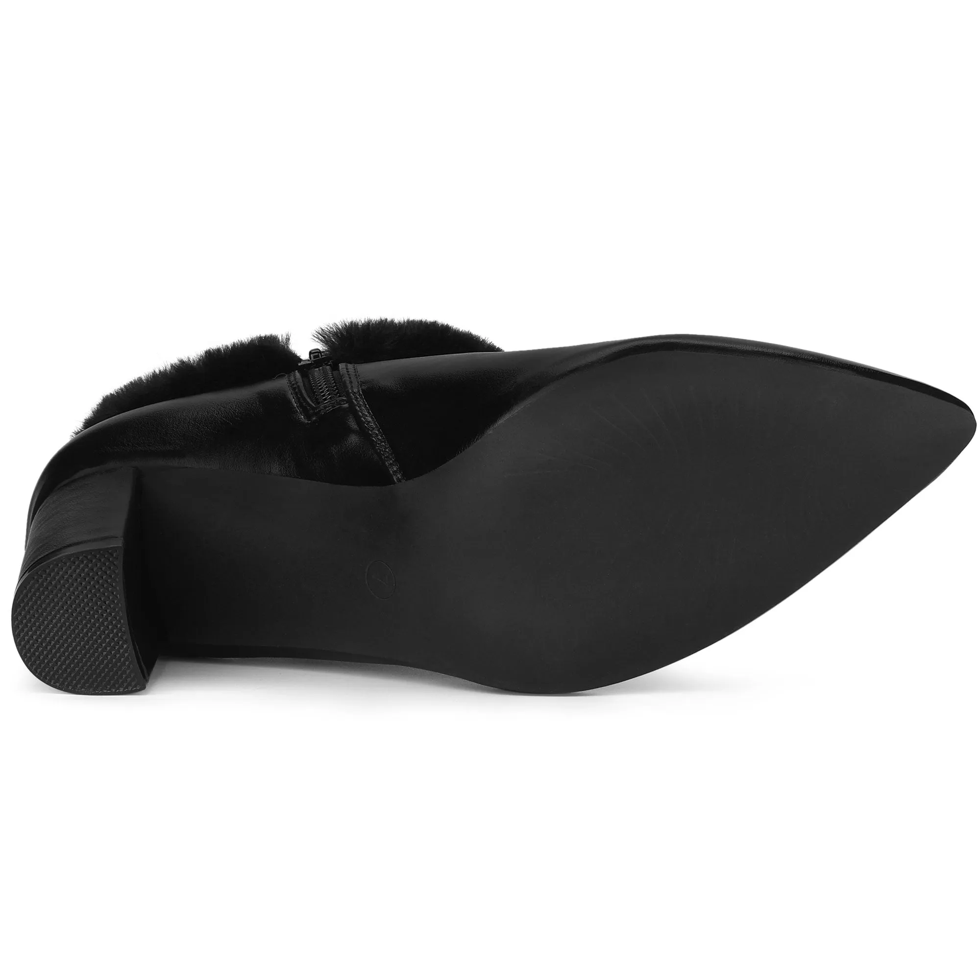 Block Heel Pointed Toe Faux Fur Ankle Booties