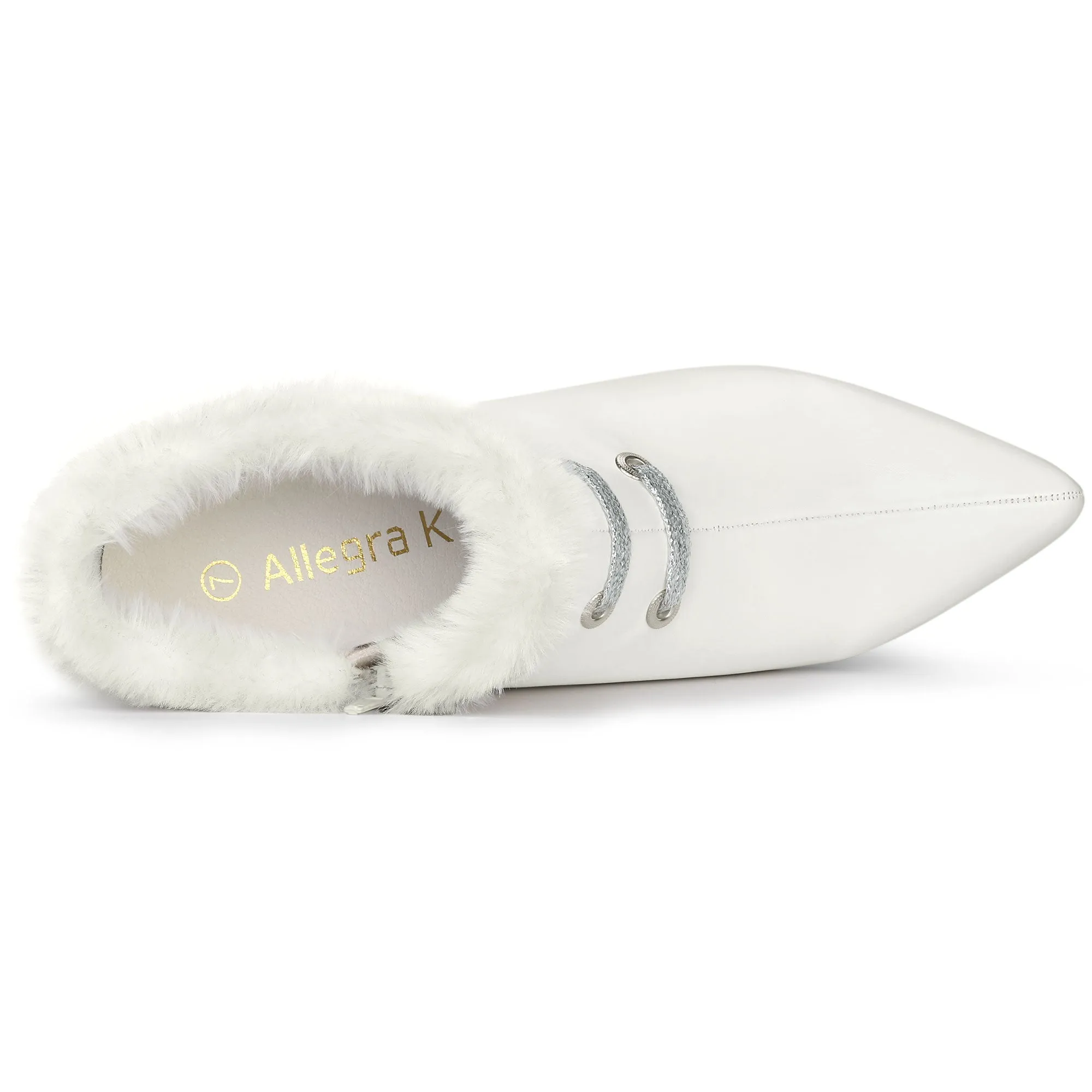 Block Heel Pointed Toe Faux Fur Ankle Booties