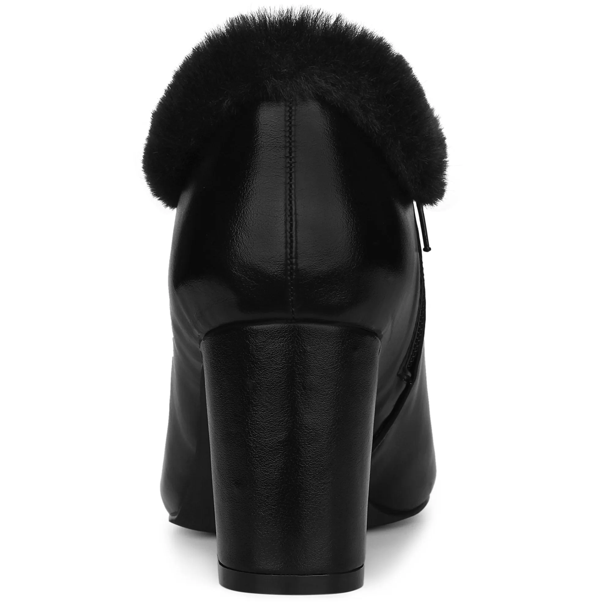 Block Heel Pointed Toe Faux Fur Ankle Booties
