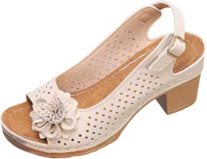Block Heel Sandals for Women Comfortable Hollow Out Flowers Fish Mouth Slingback Sandals Summer Casual Slip on Dressy Shoes