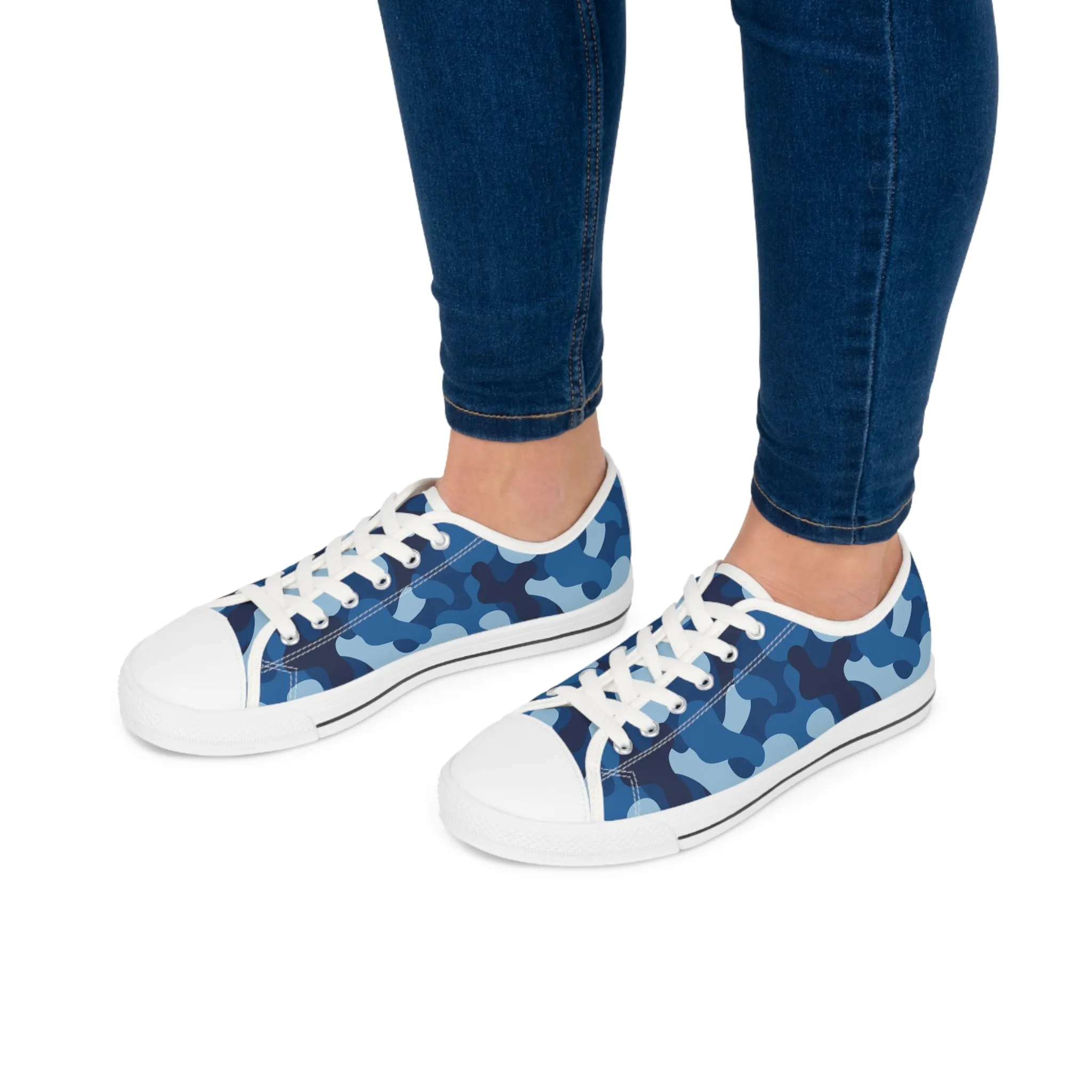 Blue Camo White  Women's Low Top Sneakers