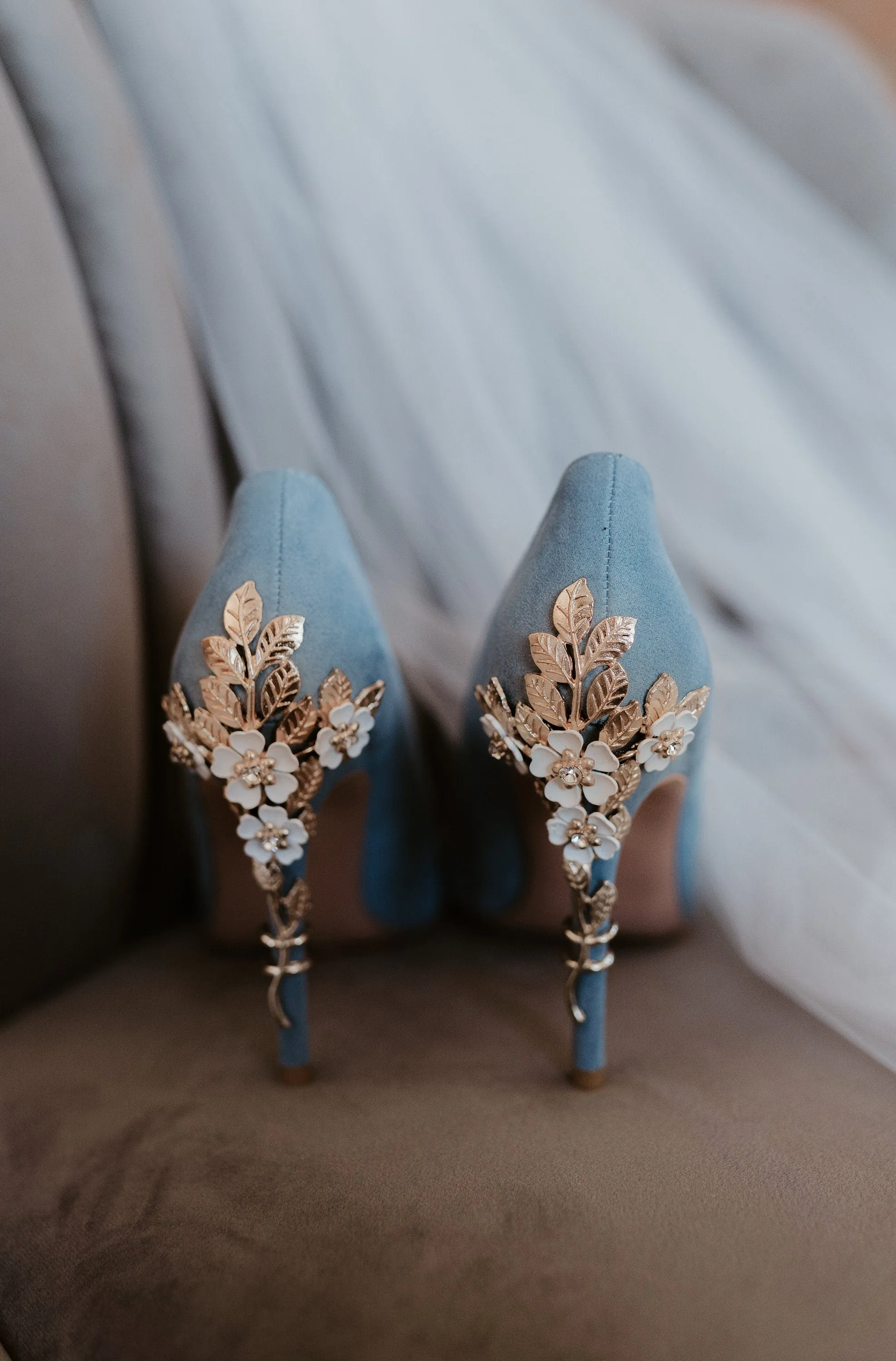 Blue Suede Wedding Shoes with 'Cherry Blossom' UK4/US7.5