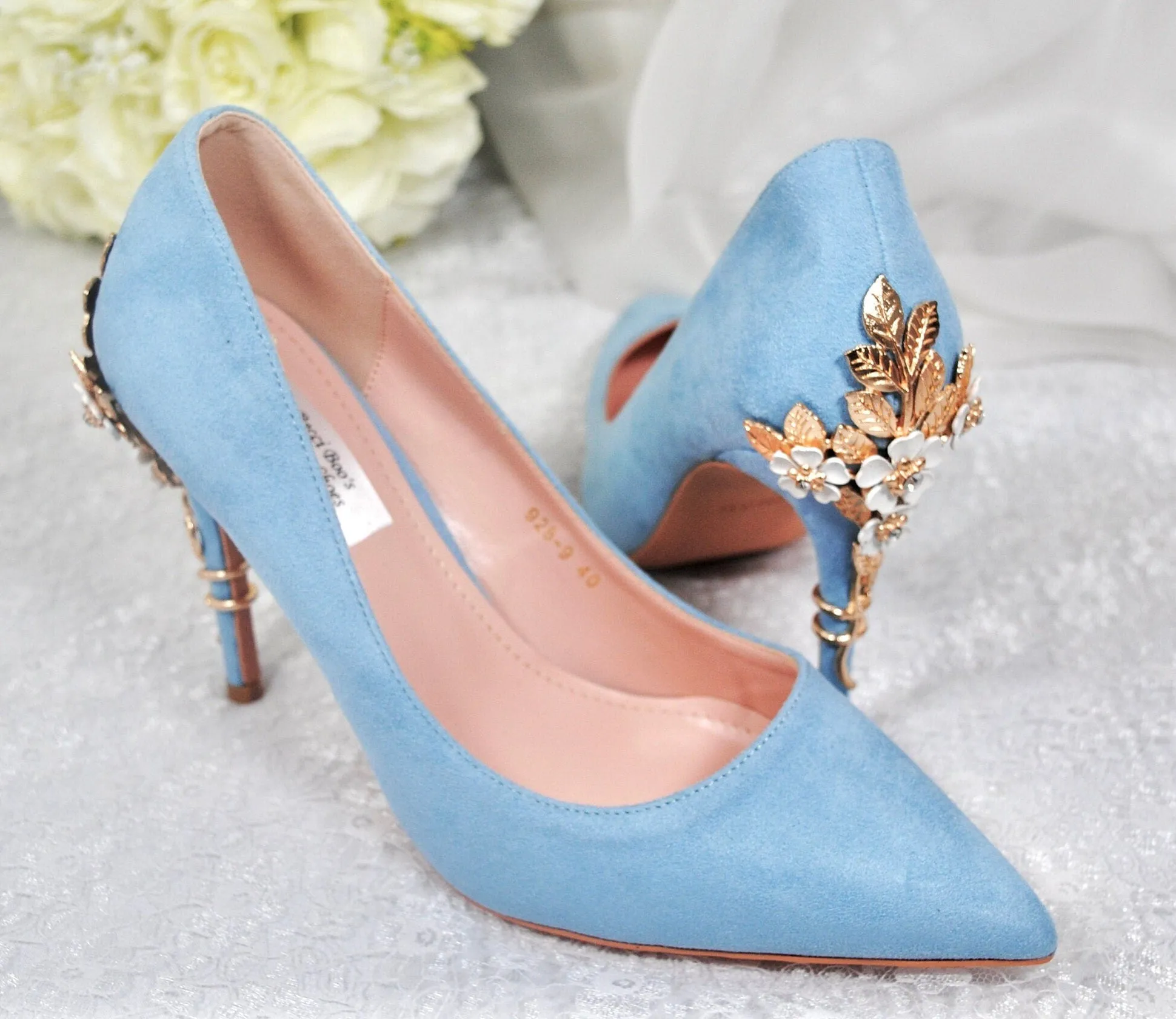 Blue Suede Wedding Shoes with 'Cherry Blossom' UK4/US7.5