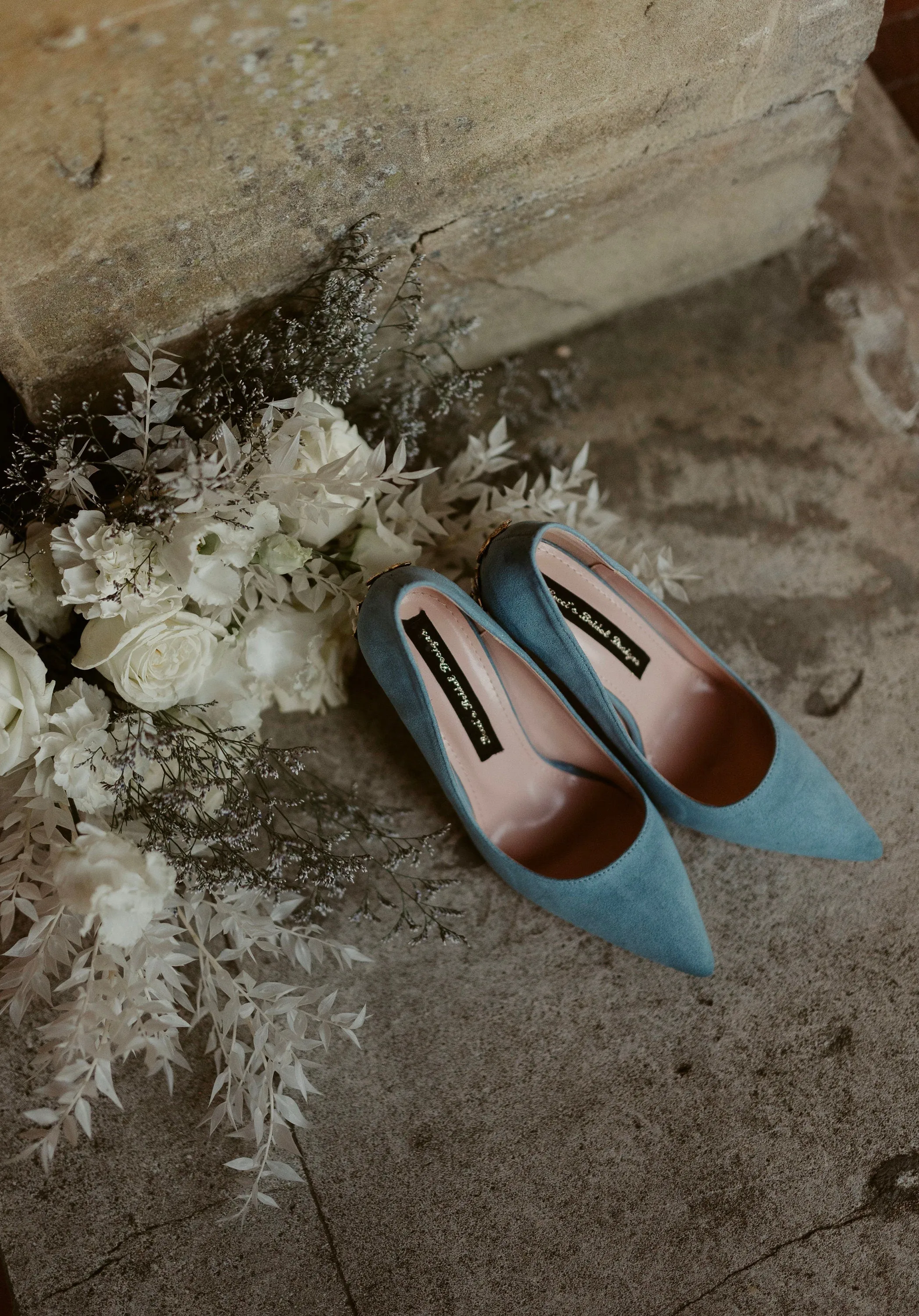 Blue Suede Wedding Shoes with 'Cherry Blossom' UK4/US7.5