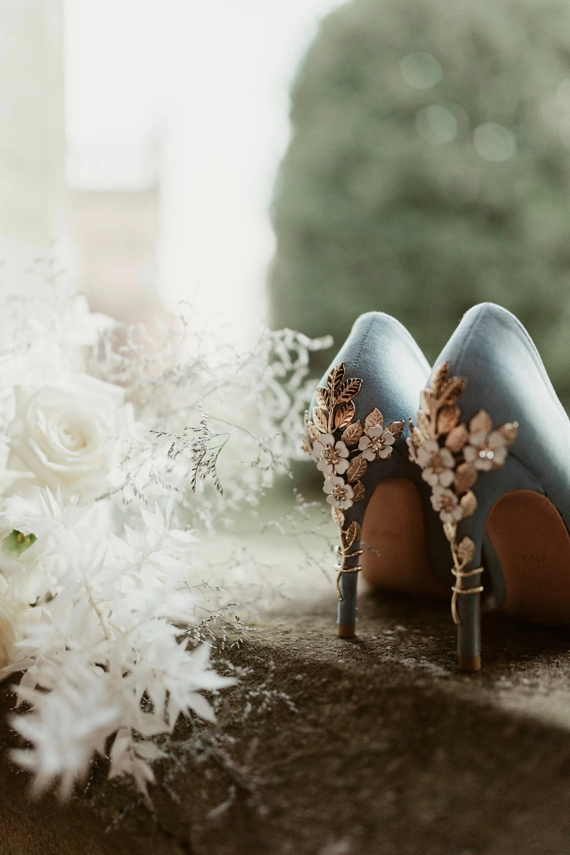 Blue Suede Wedding Shoes with 'Cherry Blossom' UK4/US7.5