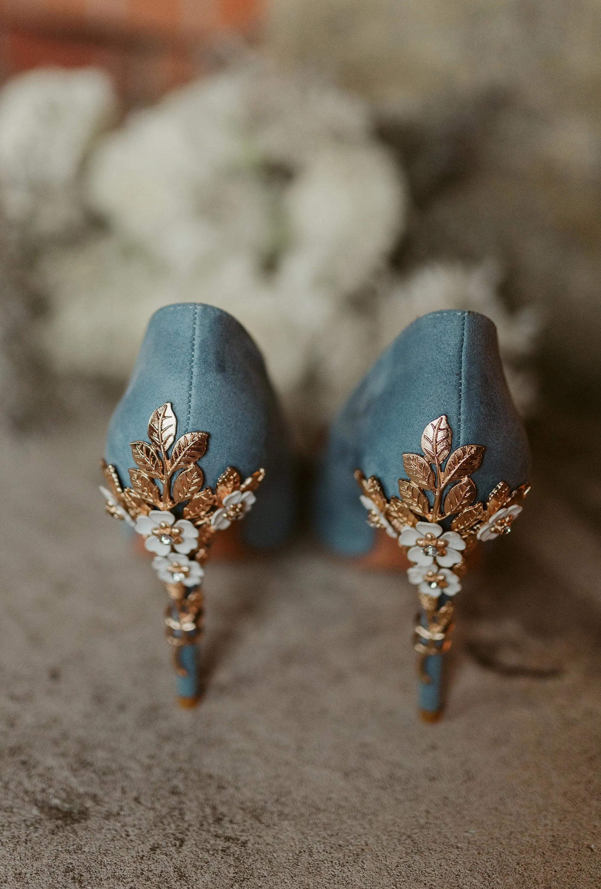 Blue Suede Wedding Shoes with 'Cherry Blossom' UK4/US7.5