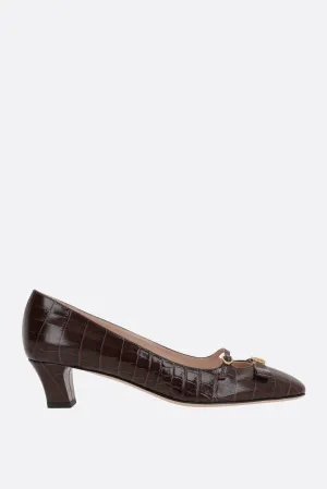 Bowow Pumps In Crocodile-embossed Leather