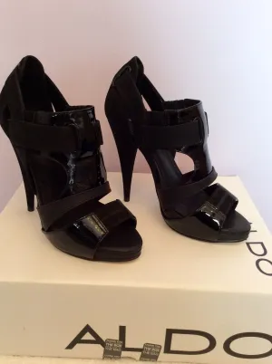 Brand New Aldo Black Suede & Patent Leather Peeptoe Heels Size 4/37