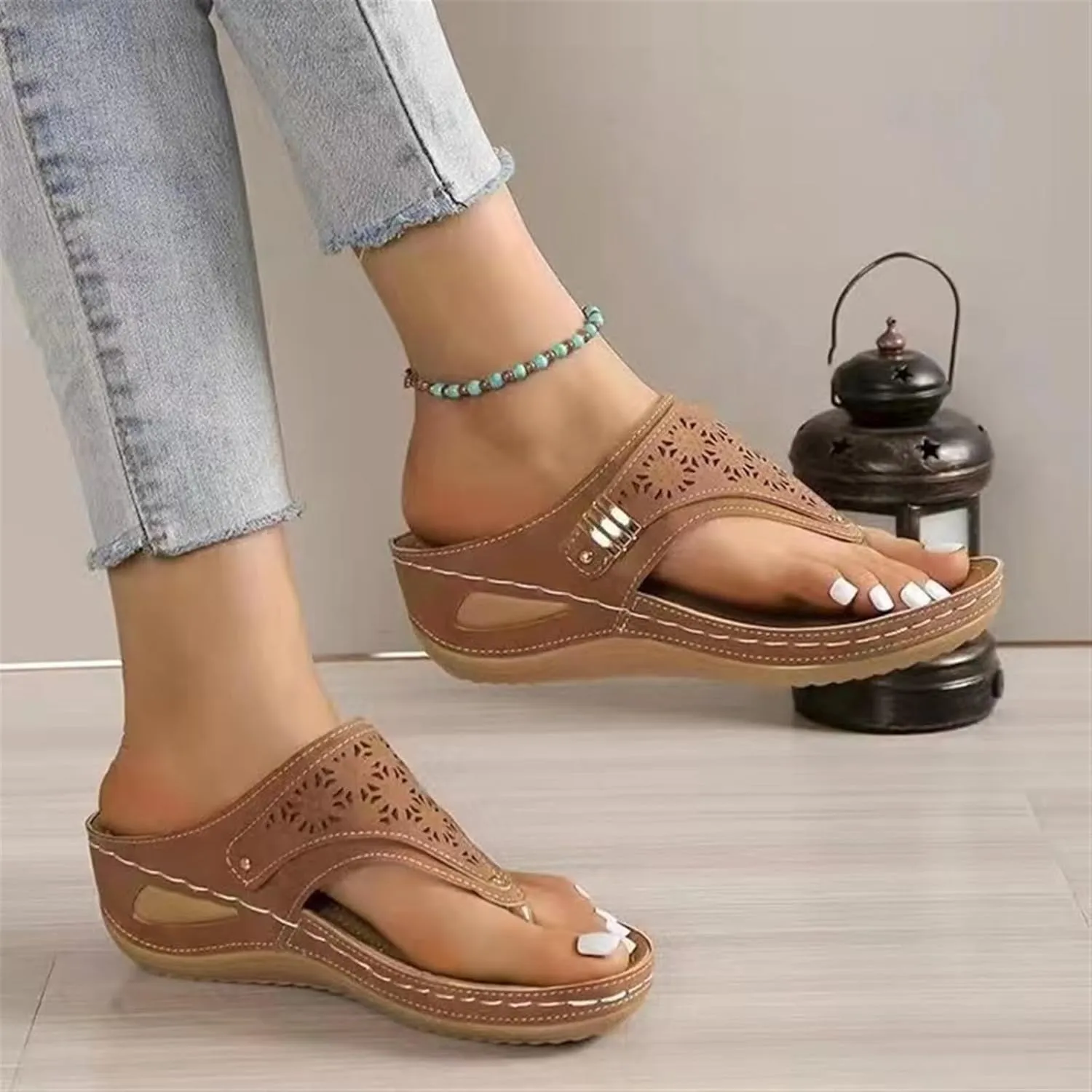 Breathable Mesh Sports Sandals with Non-Slip Sole Orthopedic Wedge Flip Flops Wedge Heel Slippers Open Toe Slippers Dressy Comfortable Ladies Outdoor Roman Shoes