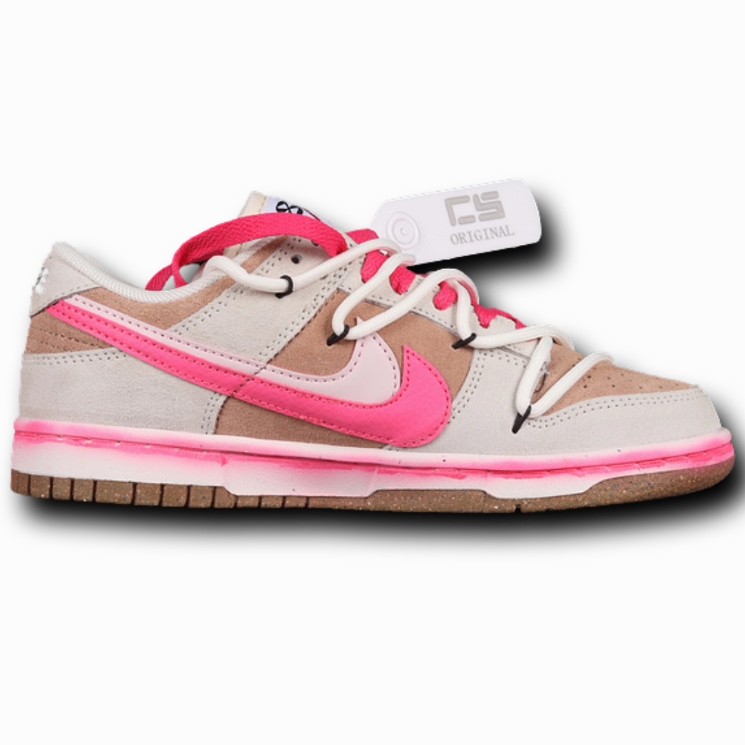 Nike dunk low double swoosh pink white continuous running shoe adaptability
