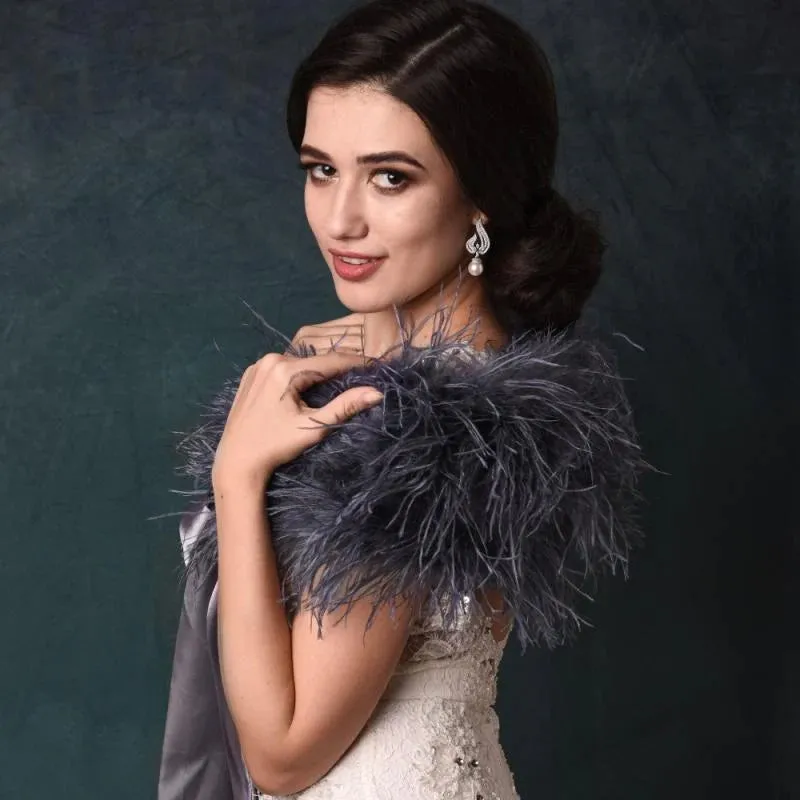 Brides Grey Vintage Inspired Feather Stole, Shrug 1420