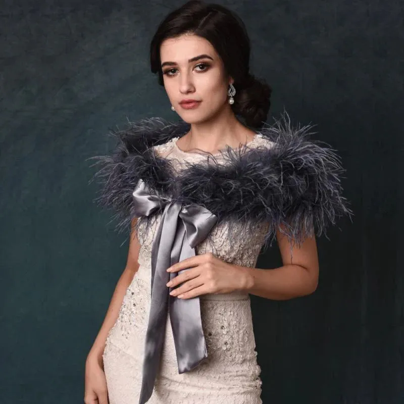 Brides Grey Vintage Inspired Feather Stole, Shrug 1420