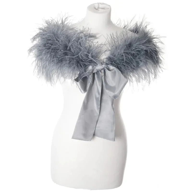 Brides Grey Vintage Inspired Feather Stole, Shrug 1420
