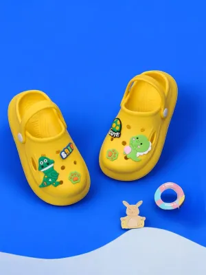 Bright Dino Adventure Clogs for Boys - Vibrant Yellow