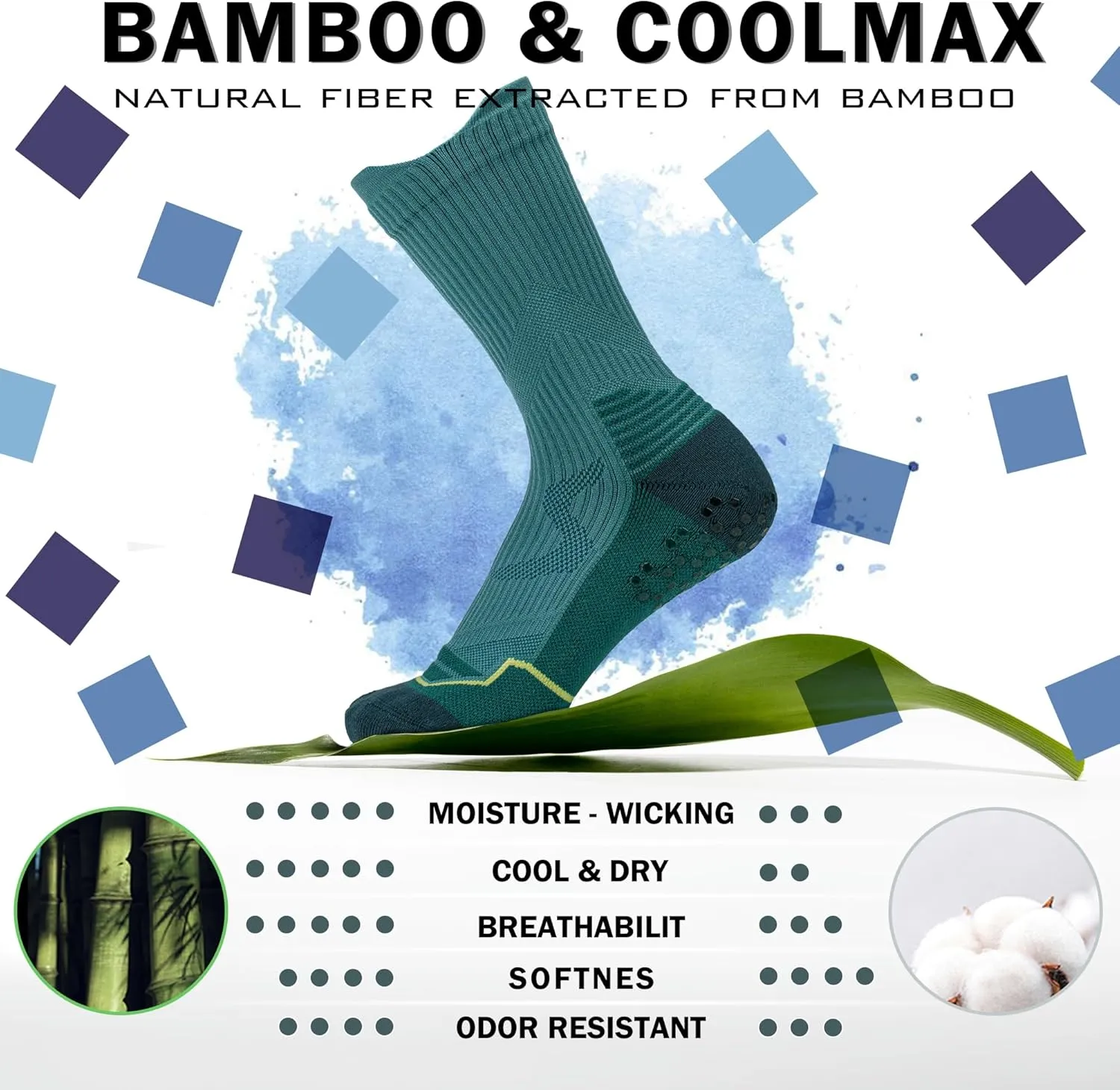 BRISIRA Coolmax Bamboo Viscose Compression Anti Blister Hiking Socks Crew Mid Calf Moisture Wicking Anti Odor Tennis Cushion
