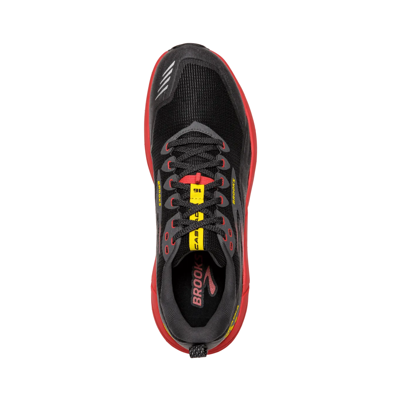 Brooks Cascadia 16 (D Width) - Black/Fiery Red/Yellow (Mens)
