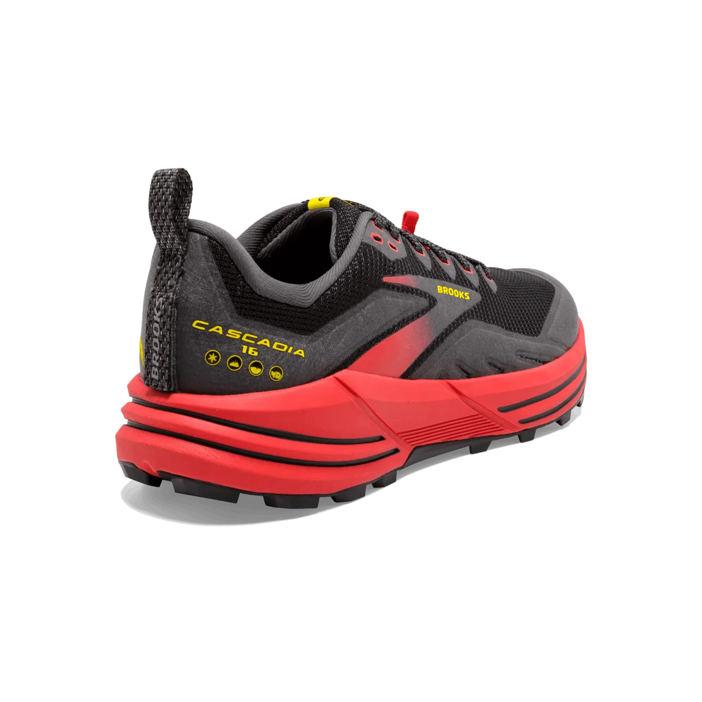 Brooks Cascadia 16 (D Width) - Black/Fiery Red/Yellow (Mens)