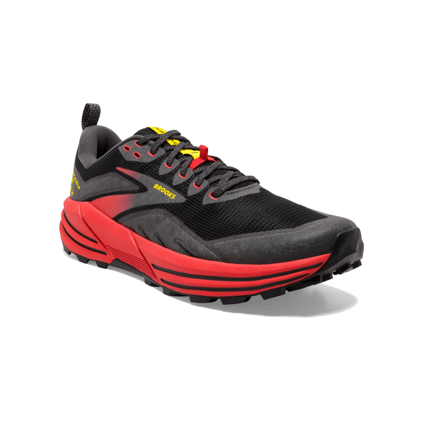 Brooks Cascadia 16 (D Width) - Black/Fiery Red/Yellow (Mens)