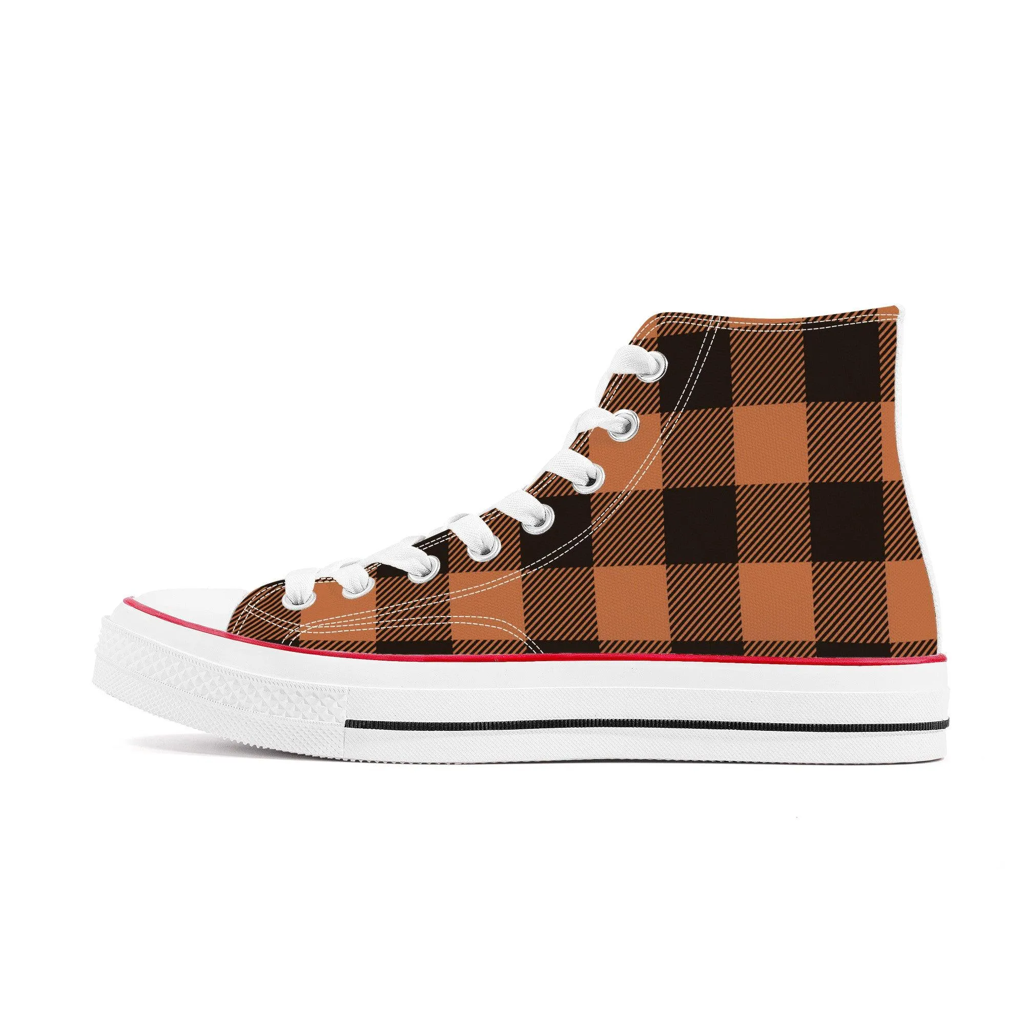 Brown & Black Checkers - High Top Canvas Shoes